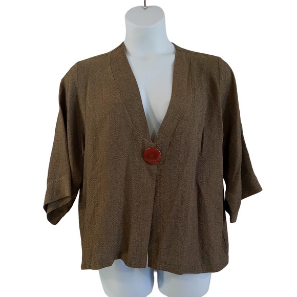 PalaPala cardigan women's size M / L brown  black single button closure - Picture 1 of 8